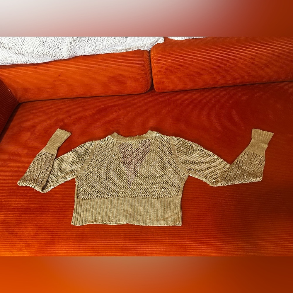 White House Black Market Gold & Sequined Cardigan - Women’s L - Picture 5 of 6